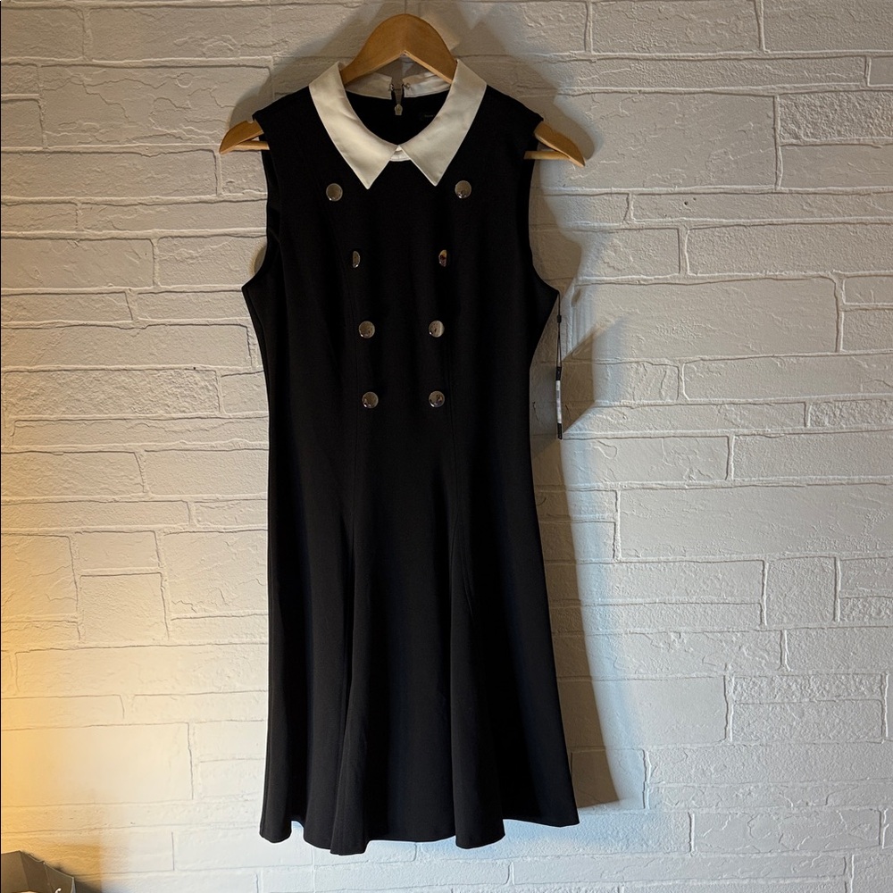 Black Sleeveless Dress with White Collar NWT